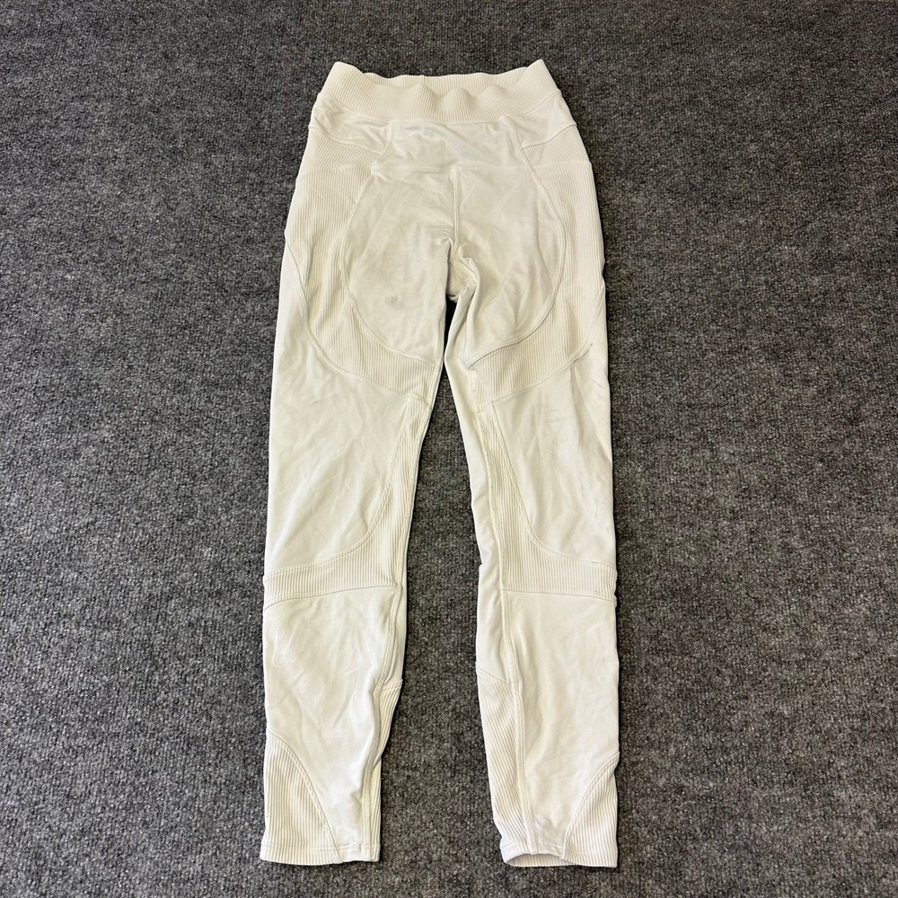 Lululemon Leggings Womens Size 2 White Ribbed High Rise Athletic Yoga Pants